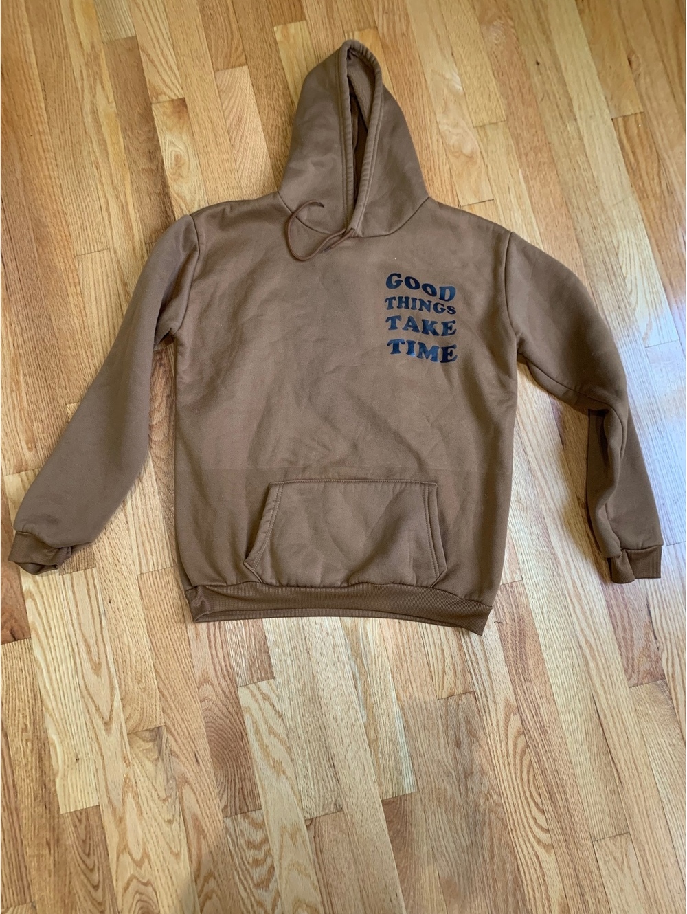 Brown Good Things Take Time Graphic Hoodie Size M